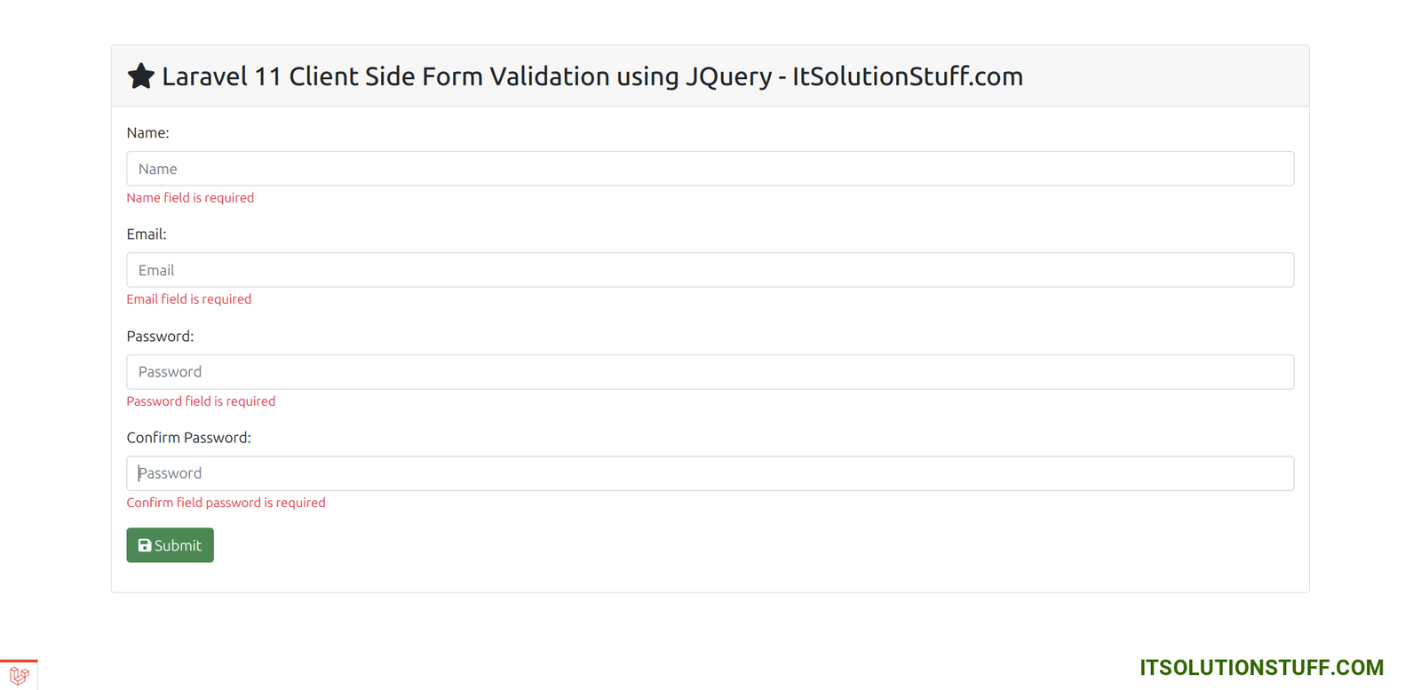 laravel 11 form validation output