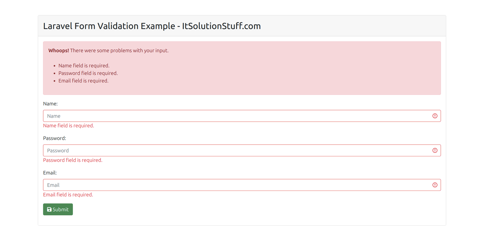 laravel 12 form validation output